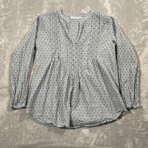 Roller Rabbit Blouse XS Grey Flowy Pintuck Textured Dot Classic Cottage Prairie
